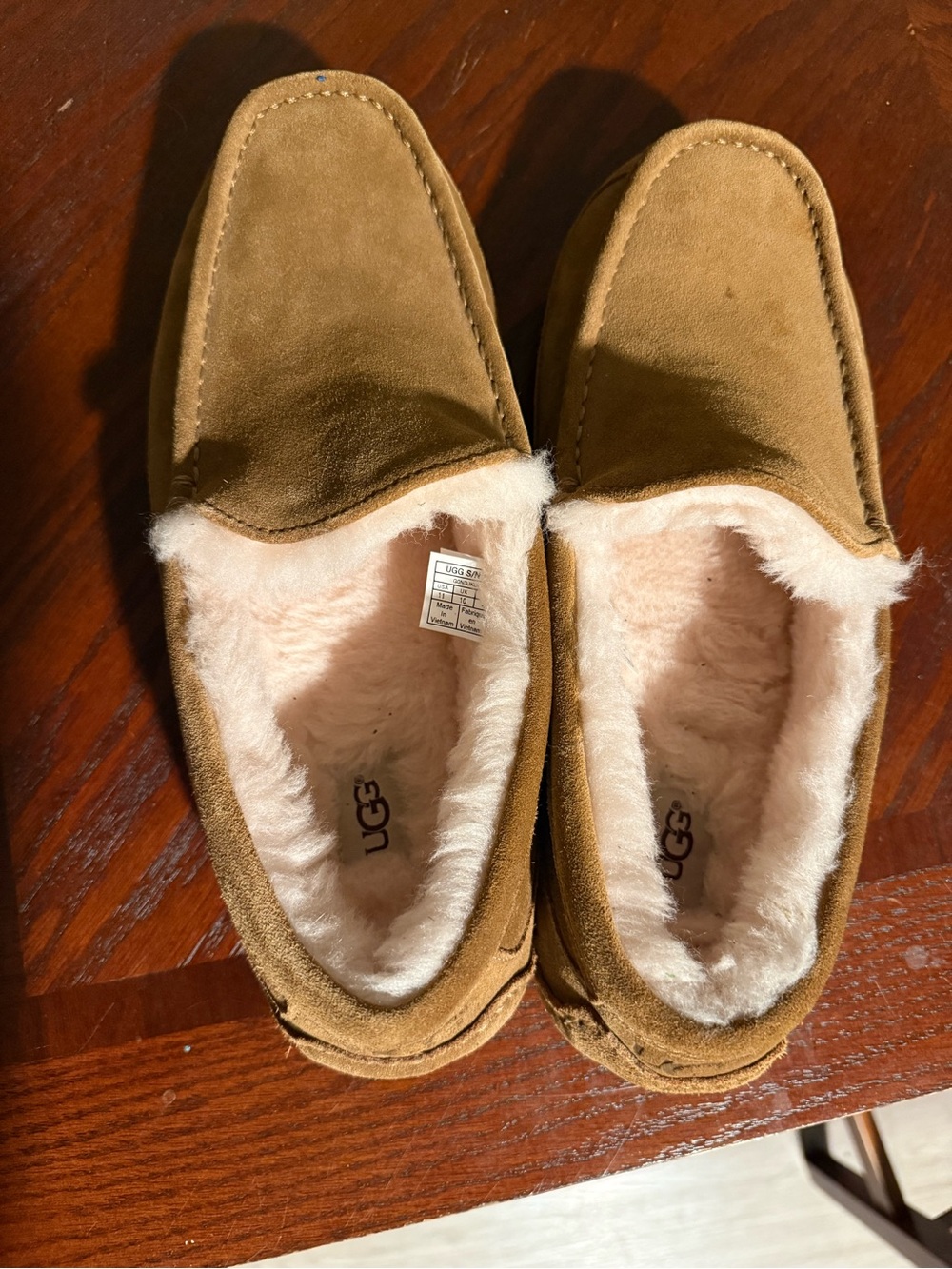 UGG Chestnut Suede Shearling-Lined Moccasin Slippers